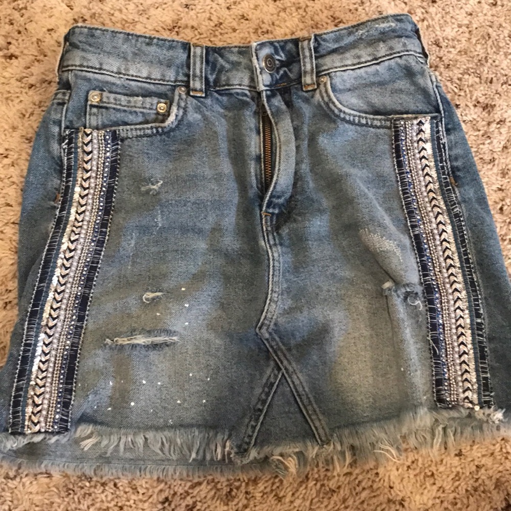 DENIM EMBELLISHED FREE PEOPLE SKIRT